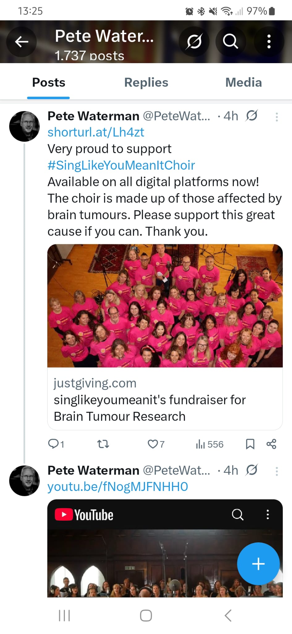 Pete Waterman's public endorsement of SLYMI's Brain Tumour Research campaign